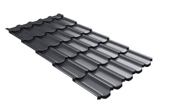 Металлочерепица квинта плюс с 3D резом 0,5 Satin Мatt RAL 7024 мокрый асфальт купить в Полярных Зорях